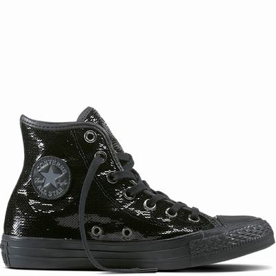 Converse Chuck Taylor All Star Sequins High Tops Womens - Black/Black/Black Shoes (812WJLQG)